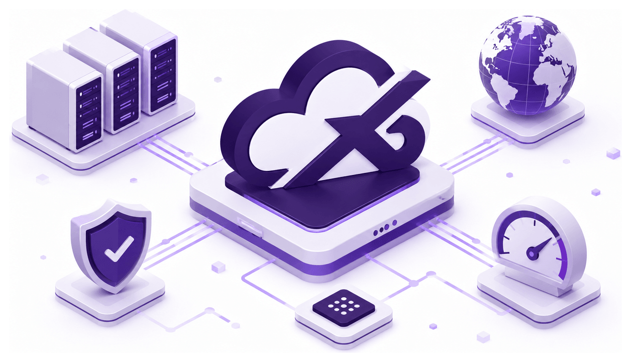 ענן CloudX במרכז, מחובר לשרתים, למסד נתונים, לאבטחה ולמחשב של משתמש